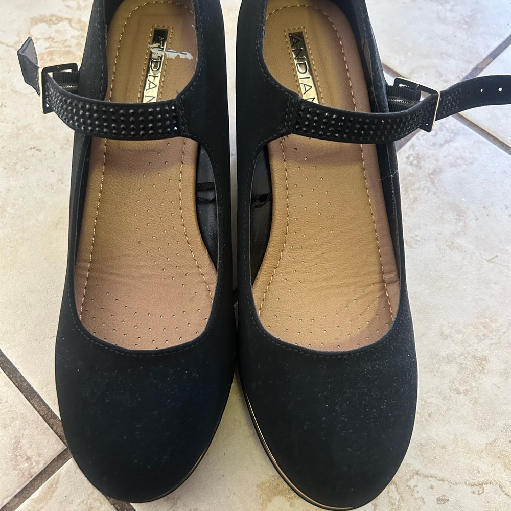 Black Mary Jane style wedges